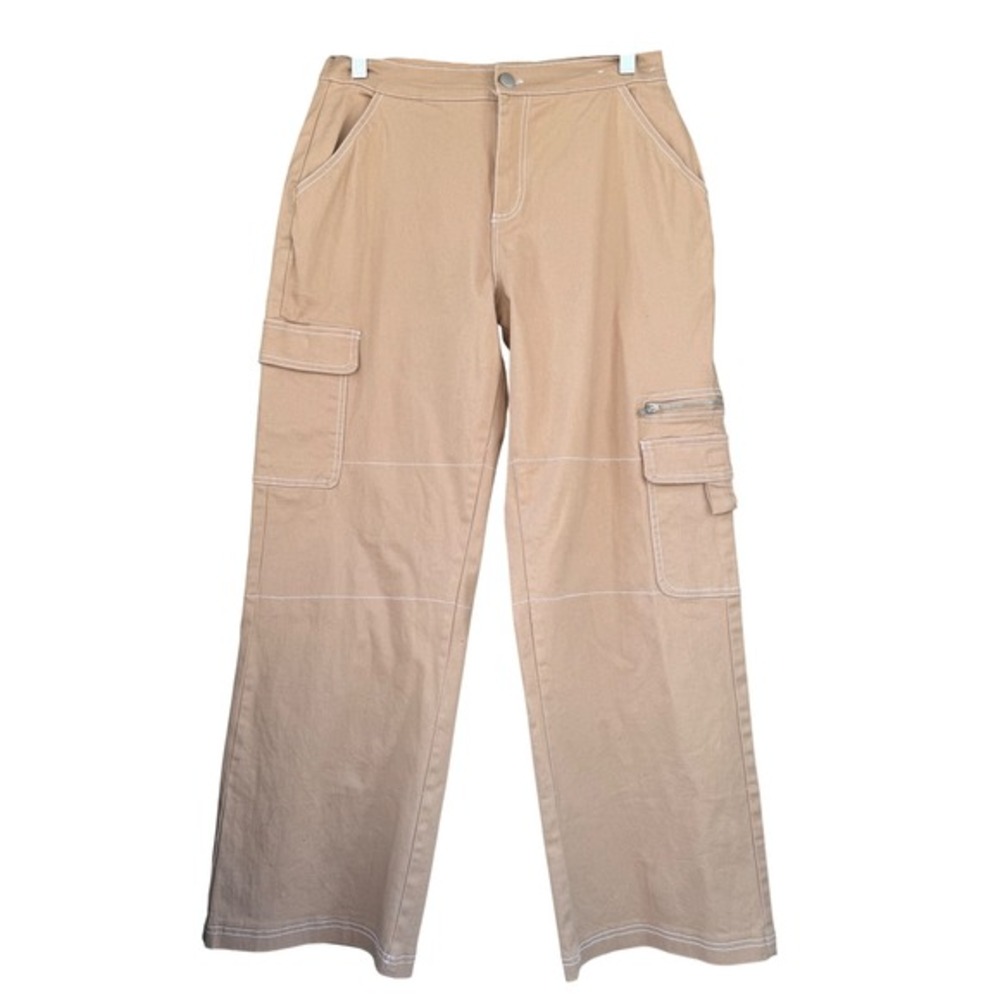 Rachel Paige Cargo Pants Wide‎ Leg Utility Khaki Contrast Stitch M